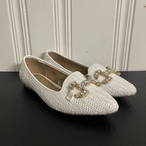 Report Women White Textured Slip On Flat Loafers Ballerinas Shoes Size US 9